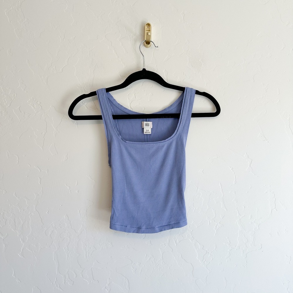BDG | OU Ribbed Cropped Thin Cami Tank in Periwinkle Blue - Picture 2 of 6